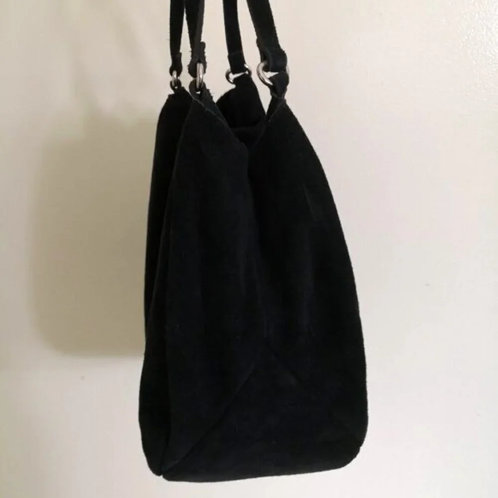 Adrienne Vittadini Boho Embroidered Sued Leather Hobo Bag Black Grey